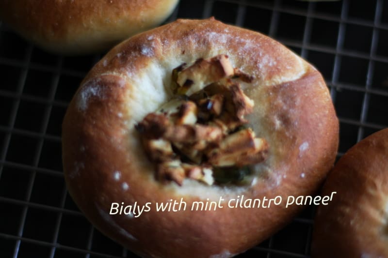Bialy with paneer and mint
