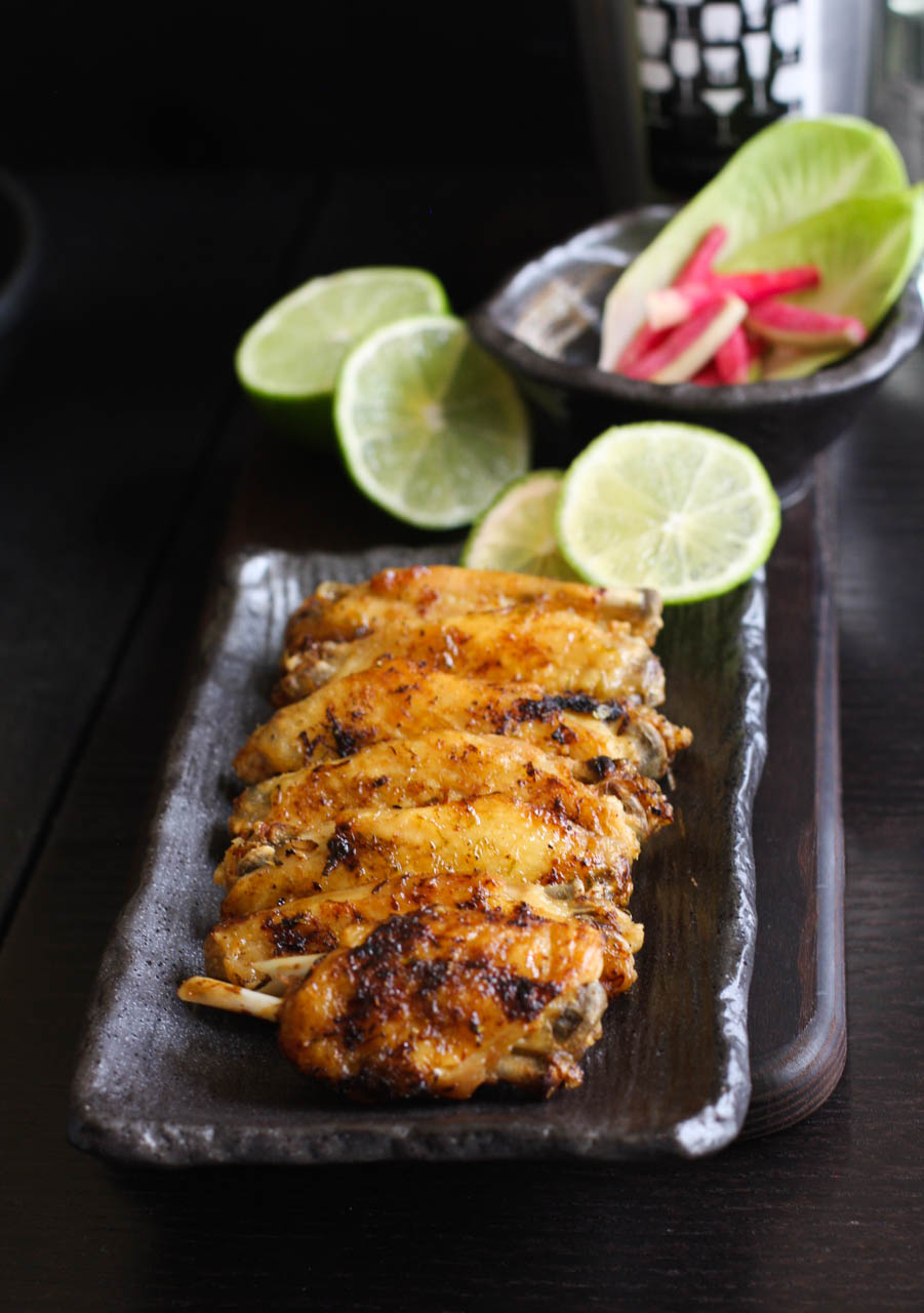 chicken wings with tequila, browned on top.