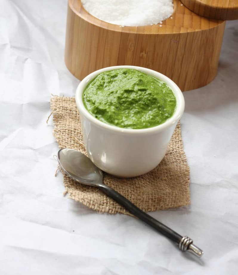 Green chutney made with mint, cilantro ginger and chilies