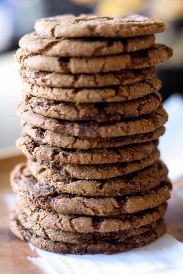 Stack of old fashioned ginger molasses crinkle cookies