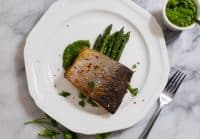 Pan Seared Salmon and Asparagus with Mojo Verde