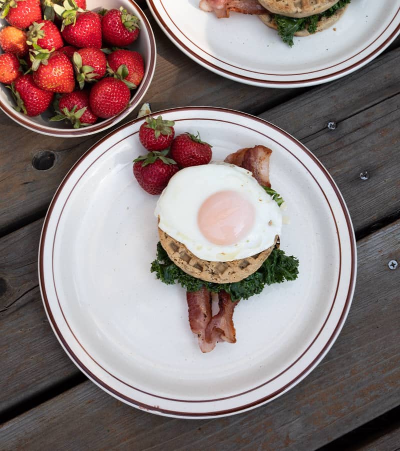 Paleo Bacon Kale and Egg Waffle Sandwich