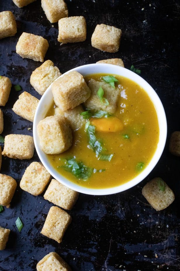 Butternut squash Soup with Millet tots