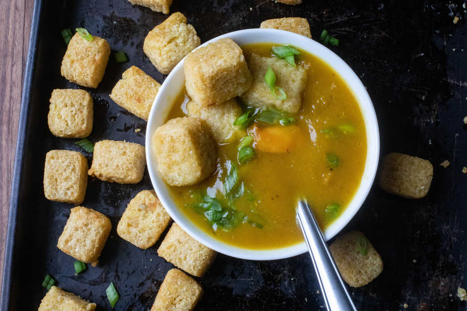 Vegan Curried Butternut Squash Soup with Millet Tots